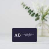 Navy Blue Monogram | Modernes Minimalistisches Des Visitenkarte (Stehend Vorderseite)