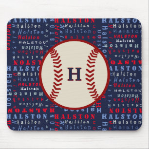 Navy Blue Monogram Name gibt Jungs Baseball Mousepad