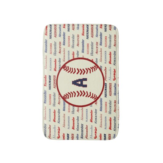 Navy Blue Monogram Name Gips for Kids Baseball Badematte (Vorderseite Vertikal)