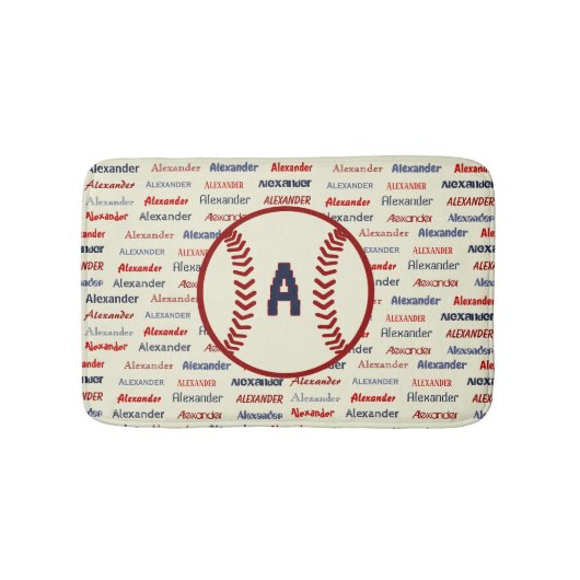 Navy Blue Monogram Name Gips for Kids Baseball Badematte (Vorderseite)