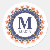 Navy Blue Monogram Name Mandala Custom Runder Aufkleber (Vorderseite)
