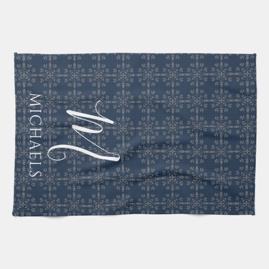 Navy Blue Monogram Personalisiert Geschirrtuch (Horizontal)