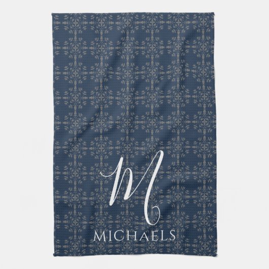 Navy Blue Monogram Personalisiert Geschirrtuch (Vertikal)