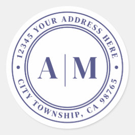 Navy Blue Monogram Return Address Runder Aufkleber