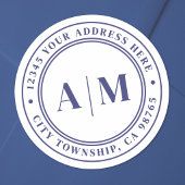 Navy Blue Monogram Return Address Runder Aufkleber