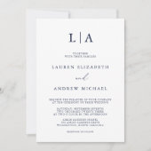 Navy Blue Monogram Simple Minimalistisch Wedding Einladung (Vorderseite)