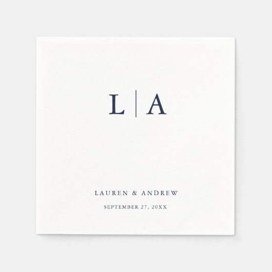 Navy Blue Monogram Simple Minimalistisch Wedding Serviette (Vorderseite)
