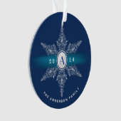 Navy Blue Monogram Snowflake Christmas Ornament (Vorderseite)