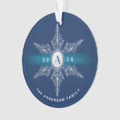 Navy Blue Monogram Snowflake Christmas Ornament (Vorderseite)
