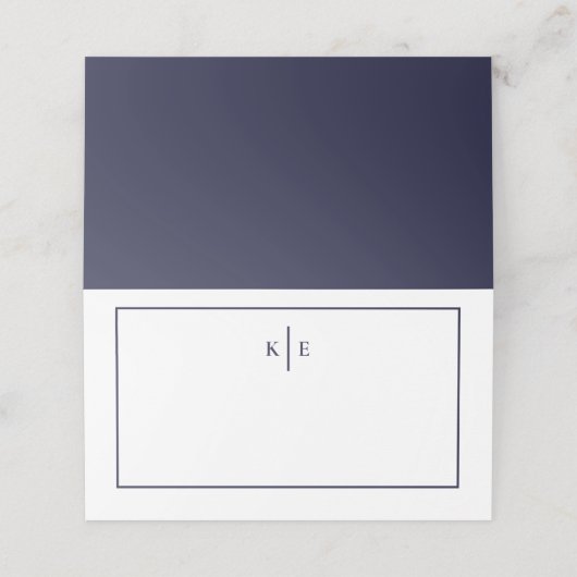 Navy Blue Monogram Table Platzkarte (Außenseite Aufgefaltet)