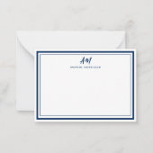 Navy Blue Monogram Thin & Thick Border Mitteilungskarte (Vorderseite)