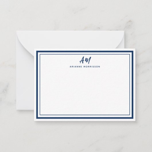 Navy Blue Monogram Thin & Thick Border Mitteilungskarte (Vorderseite)