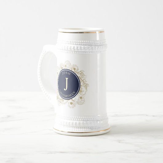 Navy Blue Monogram Trauzeugen Bierglas (Vorderseite Links)