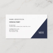 Navy Blue Monogram Trendy Elegant Moderne Visitenkarte (Rückseite)