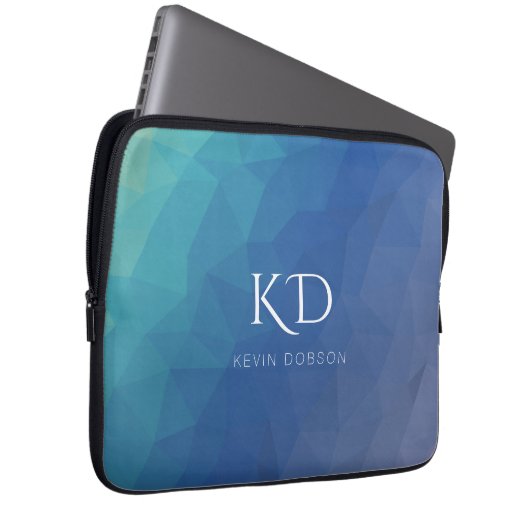 Navy Blue Monogram und Name Simple Laptopschutzhülle (Vorne Rechts)