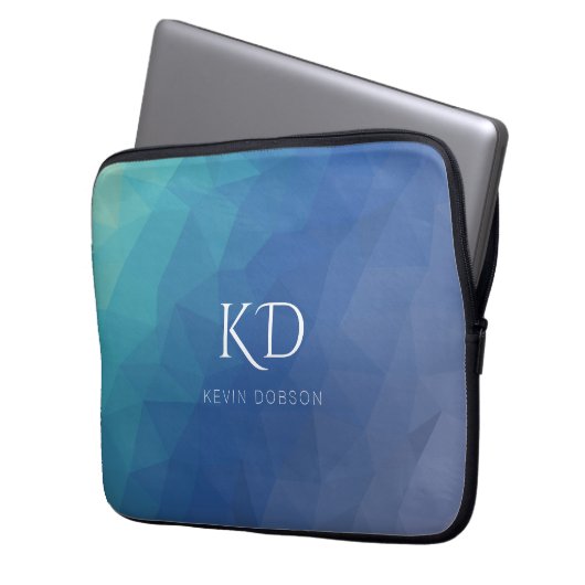 Navy Blue Monogram und Name Simple Laptopschutzhülle (Vorderseite Links)