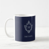 Navy Blue Monogram Vintag Antikes Wappen & Name Kaffeetasse (Links)
