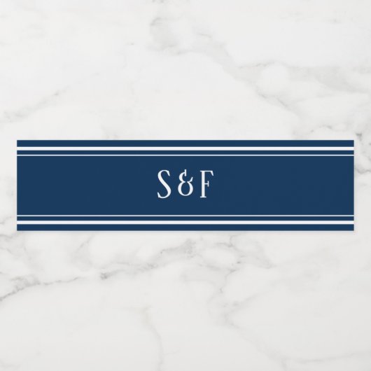 Navy Blue Monogram Wasserflaschenetikett (Einzelnes Label)