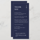 Navy Blue Monogram Wedding Danke Platzkarte Menükarte (Vorne/Hinten)