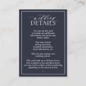 Navy Blue Monogram Wedding Details Enclosure Card Begleitkarte (Rückseite)