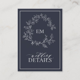 Navy Blue Monogram Wedding Details Enclosure Card Begleitkarte