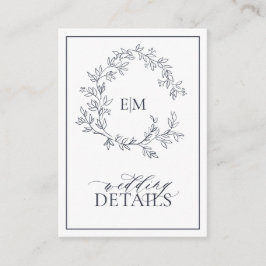Navy Blue Monogram Wedding Details Enclosure Card Begleitkarte