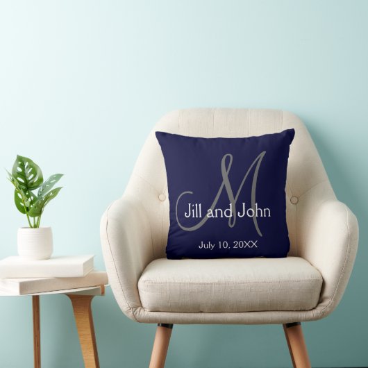 Navy Blue Monogram Wedding Keepsake Throw Pillow Kissen (Stuhl )