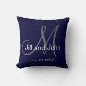 Navy Blue Monogram Wedding Keepsake Throw Pillow Kissen (Vorderseite)