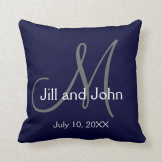 Navy Blue Monogram Wedding Keepsake Throw Pillow Kissen