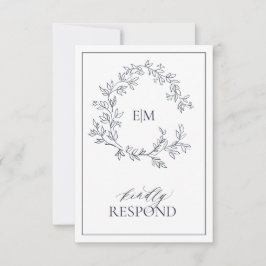 Navy Blue Monogram Wedding RSVP Card