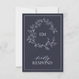 Navy Blue Monogram Wedding RSVP Card