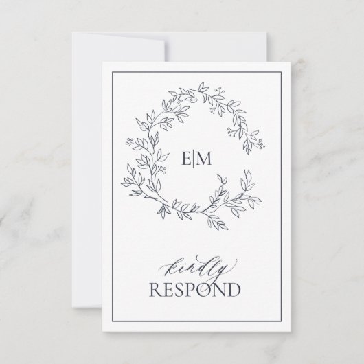 Navy Blue Monogram Wedding RSVP Card Karte (Vorderseite)