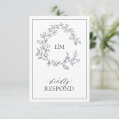 Navy Blue Monogram Wedding RSVP Card Karte (Stehend Vorderseite)