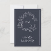 Navy Blue Monogram Wedding RSVP Card Karte (Vorderseite)