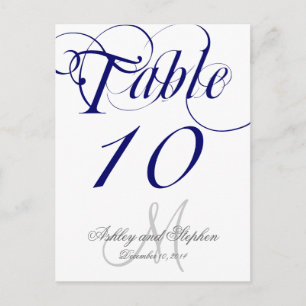 Navy Blue Monogram Wedding Tischnummer Card