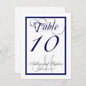 Navy Blue Monogram Wedding Tischnummer Card (Vorne/Hinten)