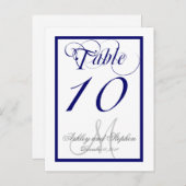 Navy Blue Monogram Wedding Tischnummer Card 2 (Vorne/Hinten)