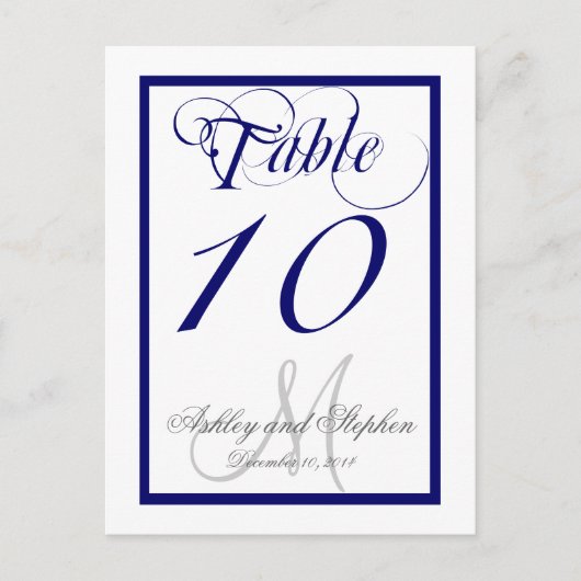 Navy Blue Monogram Wedding Tischnummer Card 2 (Vorderseite)