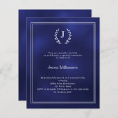 Navy blue monogram wreath age-neutral invitation (Vorne/Hinten)