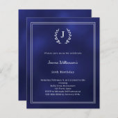 Navy blue monogram wreath birthday invitation (Vorne/Hinten)