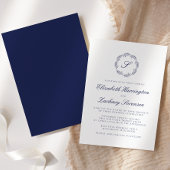 Navy Blue Monogram Wreath Script Wedding Einladung