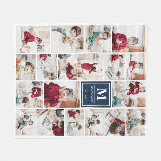Navy Blue Monogramm 19 Bilder FotoCollage Fleecedecke (Vorderseite (Horizontal))