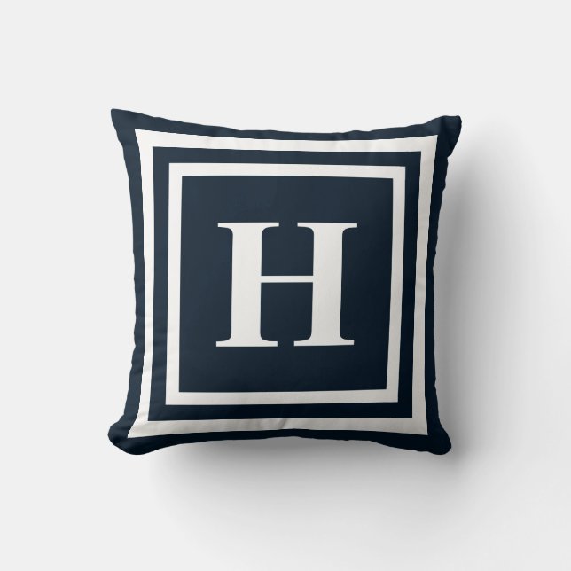 Navy Blue Monogramm Kissen (Vorderseite)