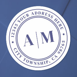 Navy-Blue-Monogramm-Rücksendeadresse Runder Aufkleber
