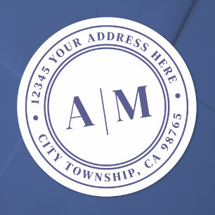 Navy-Blue-Monogramm-Rücksendeadresse Runder Aufkleber