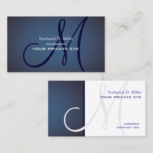 Navy Blue Monogramm Visitenkarte (Vorne/Hinten)