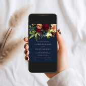 Navy Blue Moody Floral Burgundy Wedding Einladung