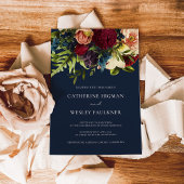Navy Blue Moody Floral Burgundy Wedding Einladung