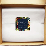 Navy Blue Moody Floral Burgundy Wedding Quadratischer Aufkleber<br><div class="desc">#zazzlemade</div>