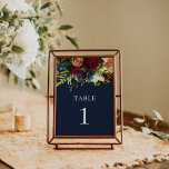 Navy Blue Moody Floral Burgundy Wedding Tischnummer<br><div class="desc">Dieses Design misst 5 x 7 Zoll/ 12, 7 x 17, 8 cm und ist perfekt für Einladungen. #zazzlemade</div>